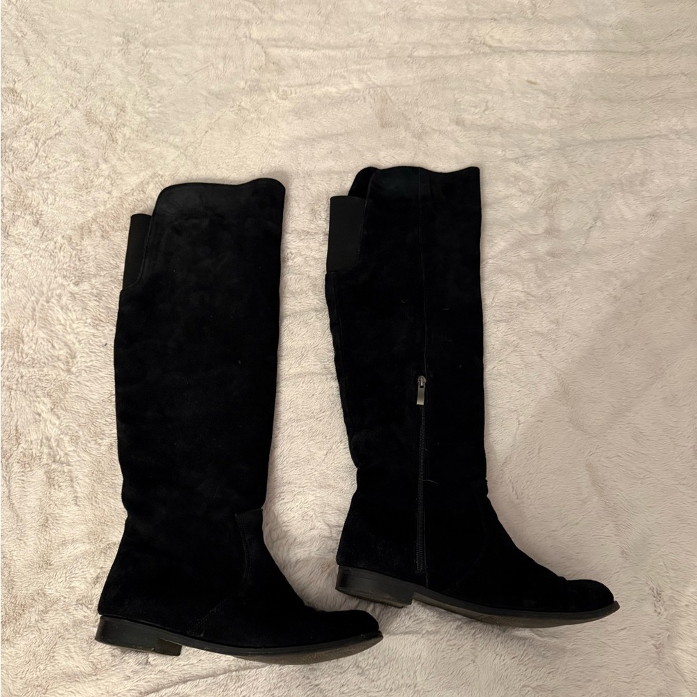 Black Knee-High Women's Boots genuine suede